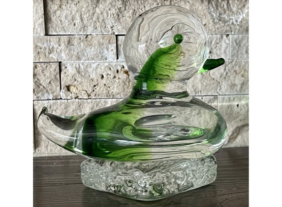 Murano Cristales De Murano, S. A. Made In Mexico Green & Clean Art Glass Duck Figurine