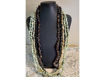 Vintage Collection Of Natural Stone Chip Bead Necklaces Agate, Obsidian More