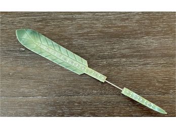 RARE Antique Victorian Celluloid Carved Green Feather Hat Pin
