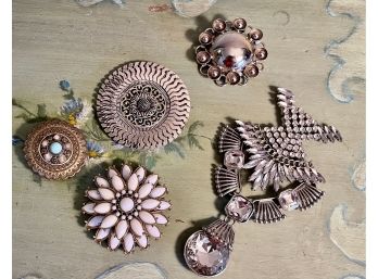 Brutalist Vintage Jewelry Lot With Rhinestones And Silver Tone Metal