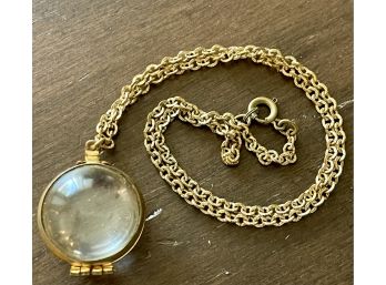 Rare Antique Victorian Gold Tone Glass Keepsake Bubble Memory Locket, Charm Pendant Necklace