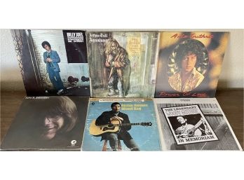 (6) Album LP Vinyl Collection Billy Joel 52nd Street, Jethro Tull, Aqualung, Arlo Gutherie, Woody Gutherie