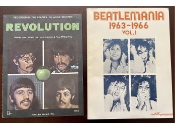 (2) Beatles Sheet Music & Music Book Beatlemania 1963-1966 Volume 1 (1980) Revolution 1968 Maclen Music Inc.