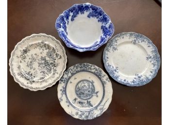 (3) Antique Plates, Brownfield & Sons Woodland, T Mayer Fruit & Flower, Milton Woods & Son & Blue Bowl (As Is)