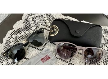 Two Pairs Of Ray Ban Sunglasses One Lavender Grey New In Case And A Second Pair Clubmaster Made In Italy