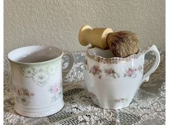 (2) Antique Mustache Cup Mug (1)  Germany With Ever Ready Pure Badger Brush