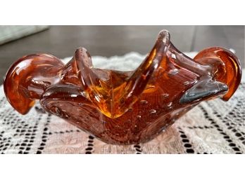 Vintage Murano Bullicante Mid Century Modern Orange Ashtray Art Glass Bowl