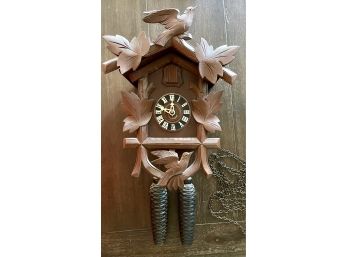 Vintage Hubert Herr Black Forest Cuckoo Clock With Carved Birds Triberg Germany