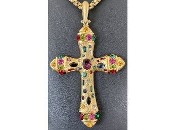1980's Runway Large Maltese Multi Faceted Colored Stone Cross