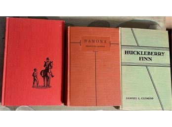 (3) Vintage Books Ramona, Helen Hunt Jackson 1912, Huckleberry Finn, Clemens, Tom & The Redcoats 1963