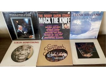 (6) Albums Vinyl LP's Bobby Darin,  Mack The Knife, Louis Armstrong, Sour Mash, Hank Williams & Frank Sinatra