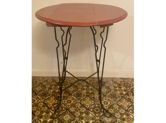 Small Antique Wrought Iron Round Table With Wood Top