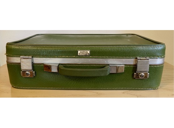 Vintage Green Leather Amelia Earhart Locking Suitcase With Key