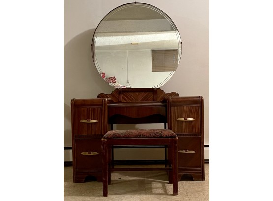 1940's Bakelite Metal Handled Dressing Table With Oval Mirror And Stool