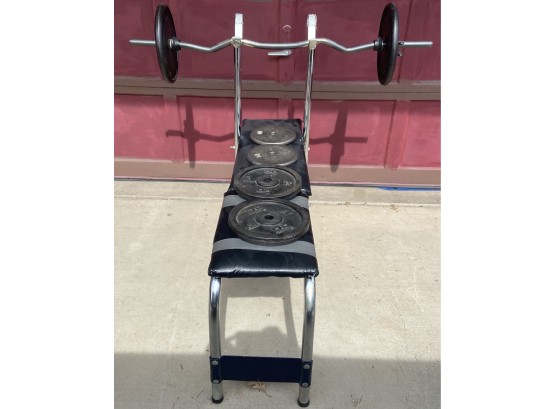 Incline Bench With Bar And Metal Weights
