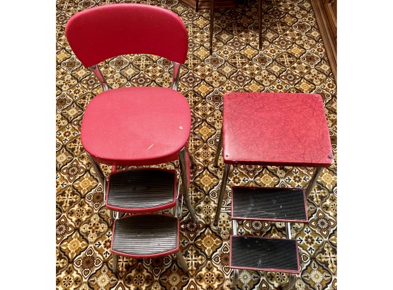 (2) Vintage Red Collapsible Step Stools