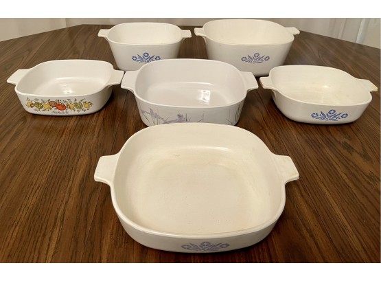 (6) Corning Casserole Dishes Including Corn Flower Blue And Spice Of Life