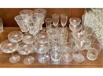 Large Collection Of Glassware Crystal Lady Victoria France, Wine Glasses, Water Glasses, And More
