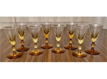 (8) Vintage Amber Glass Cordial Glasses