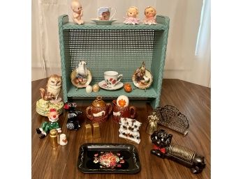 Mid-century Modern Ceramic Lot Including, Cups, Saucers, Enesco Baby Head Salt And Pepper, And More