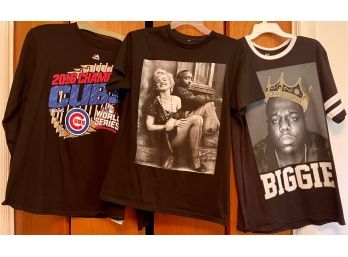 (3) Graphic Tee Shirts With Tupac, Biggie & 2016 Cubs World Series