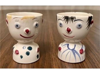 (2) Mid-century Modern Clown Face Egg Cups