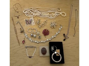 Collection Of Vintage Jewelry Including Silver Tone Coro Necklace, Faux Pearl Necklaces, And More