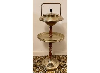 Mid-century Modern Brass 2 Tier Standing Ash Tray With Glass Insert