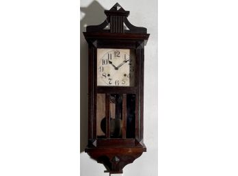 Antique Oak Wall Clock With Key
