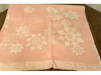 Pink Floral Wool Blanket With Satin Edge Trim 72' X 80'