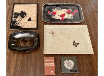 Mid-century Modern Lot Including Fiber Glass Butterfly Tray And Las Vegas Tray