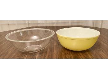 Yellow Pyrex Mixing Bowl And A Clear Pyrex