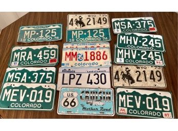 Assorted License Plates Including Colorado And Wyoming 1973 And Up