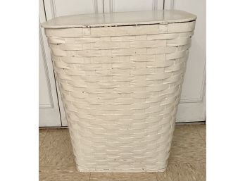 Antique Wood Woven Basket Painted White