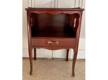Antique Cherry Wood Single Drawer Side Table With Side Cut Outs