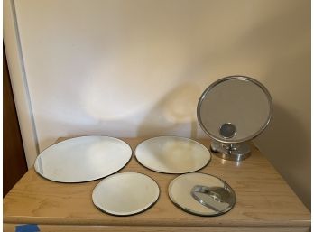Conair Lighted Make-up Mirror And (4) Beveld Round Mirrored Dresser Trays Of Assorted Sizes