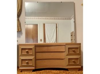Mid-century Modern Beveled Mirror Vanity Dresser With Matching Bench