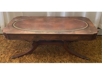 Antique Leather Insert Top Metal Claw Foot Coffee Table (as Is)