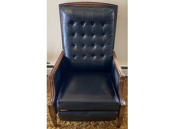Mid-century Modern Tufted Naugahyde Recliner With Wood Arms And Accents (as Is )