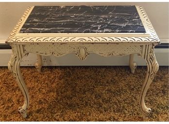 Antique Victorian Queen Anne Side Table With Black Marble Inset