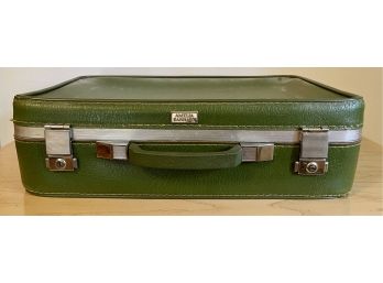 Vintage Green Leather Amelia Earhart Locking Suitcase With Key