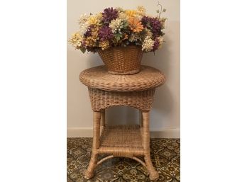 Small Rattan Round Table With Basket Of Faux Flowers