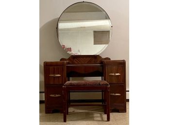 1940's Bakelite Metal Handled Dressing Table With Oval Mirror And Stool