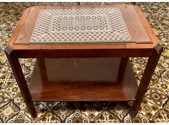 Art Deco Glass Insert Wood Accent Table