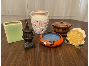 Collection Of Pottery, Metal, And Resin Bowl And Planters