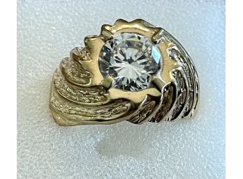 Men's Size 11 14K Gold Electroplate Ring With Clear Rhinestone