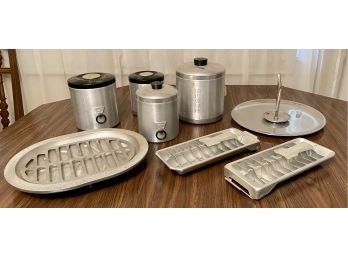 Vintage Assorted Aluminum Ware Including Canisters, Ice Trays, And Serving Dishes - Heller, Metalcraft & More
