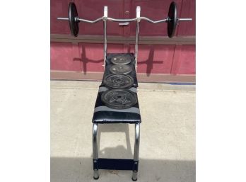 Incline Bench With Bar And Metal Weights
