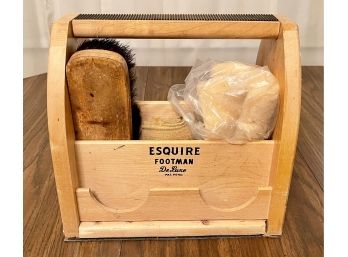 Esquire Footman Deluxe Wood Shoe Shine Box With Brush And Shine Cloths