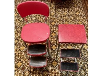 (2) Vintage Red Collapsible Step Stools